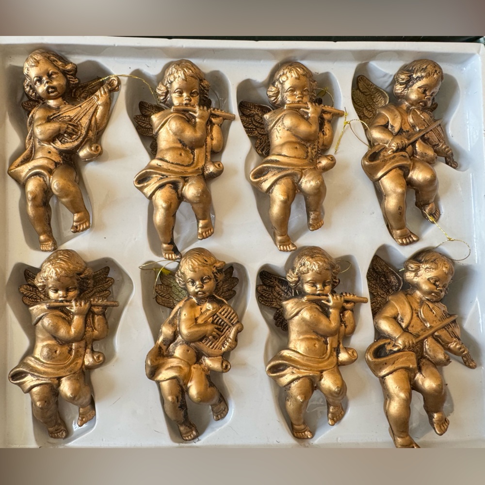 Vintage Gold Angel Ornaments Set